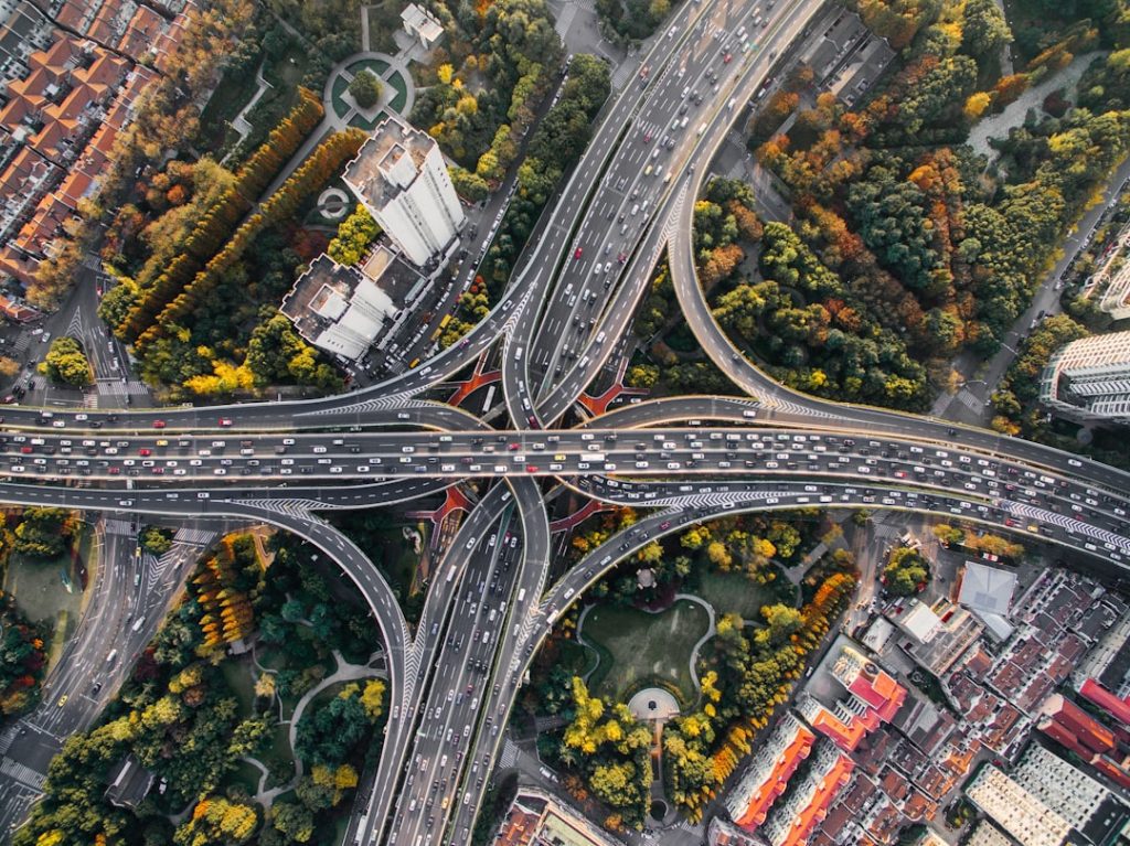 aerial-photography-of-concrete-roads-7nrsvjvalna Shanghai interchange